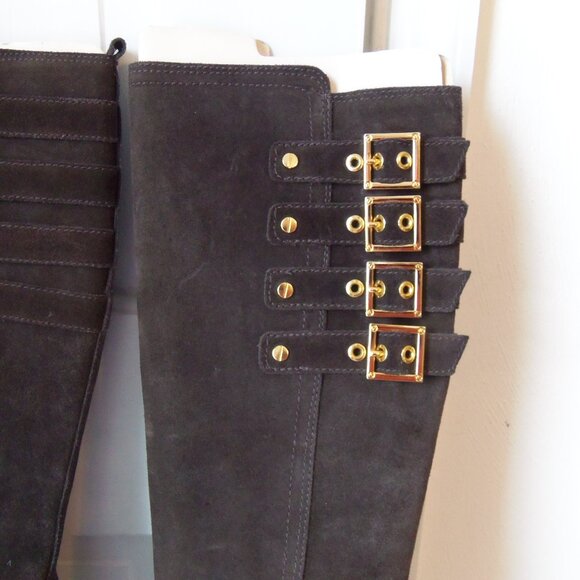 Tory Burch Tall Brown Suede Buckle Heeled Boots sz 6.5 - Picture 4 of 15